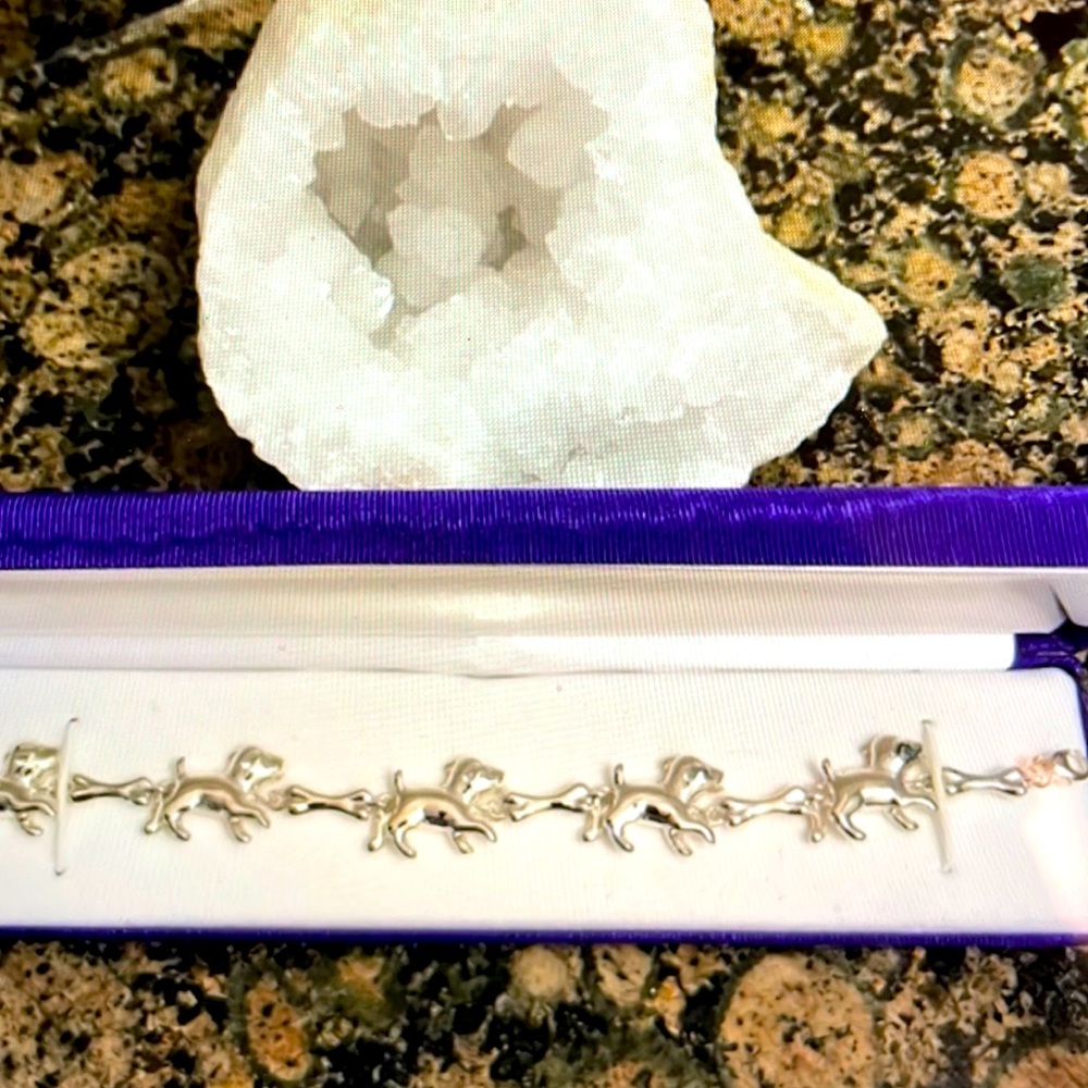 Sterling Silver Puppy And Dog Bone Bracelet 7.5” Retail 395.00 NWT